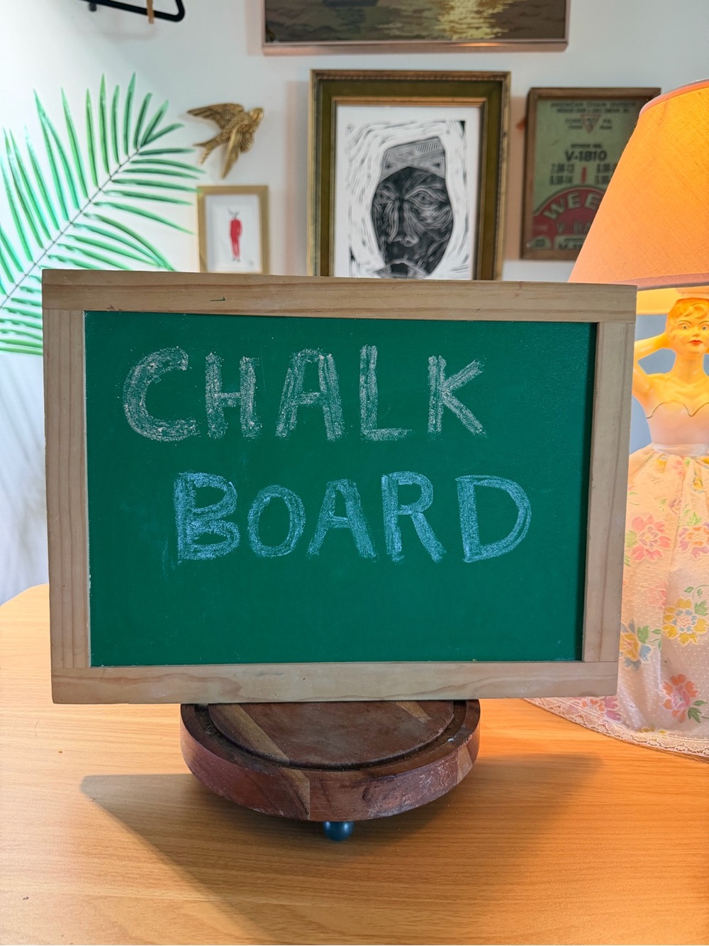 Vintage Green Chalkboard with Natural Wood Frame